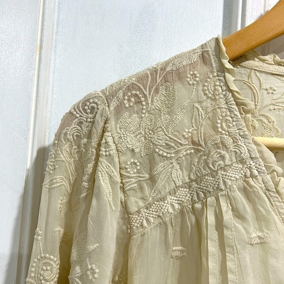Johnny Was Embroidered Ruffle V Neck Long Sleeve Boho Peasant Blouse - XS - Picture 5 of 10
